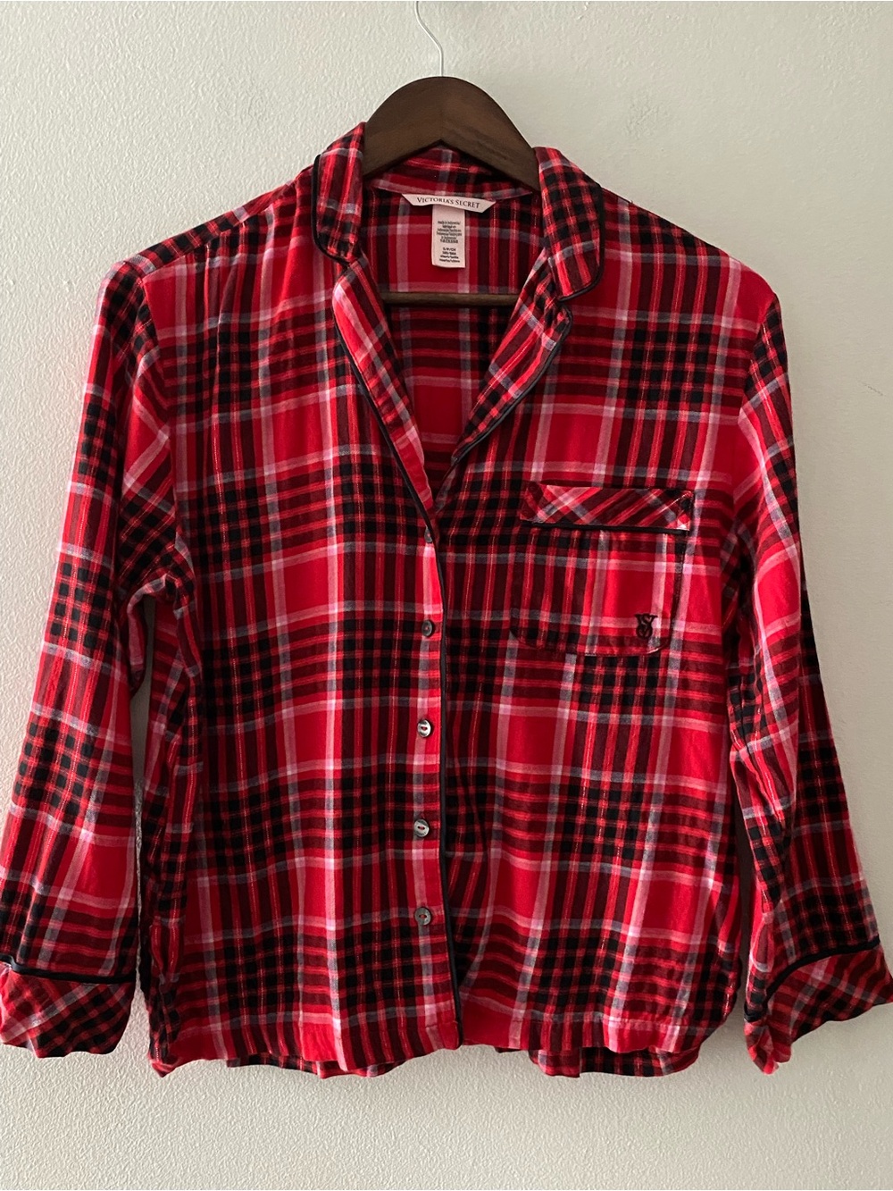 Victoria’s Secret Women’s Pajama Set 2 Piece Red&Black Plaid Gold Thread - Picture 3 of 16